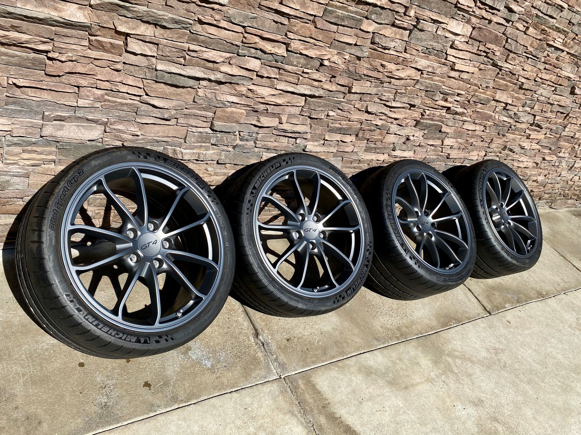 Porsche 981 GT4 Cayman OEM 20' Wheels, TPMS And Tires Package in Satin Platinum Rennlist