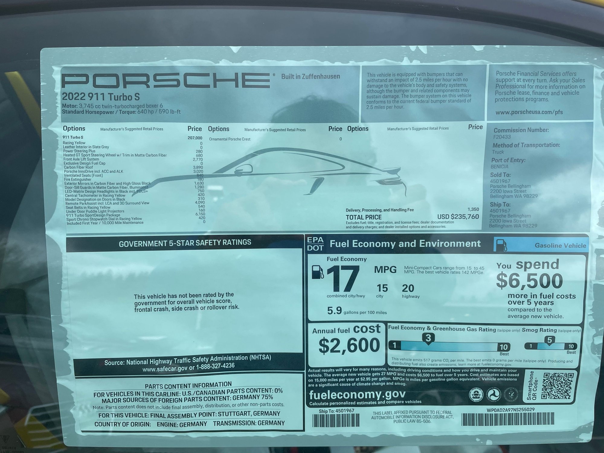 2022 Porsche 911 - 2022 Porsche 911 Turbo S Coupe Racing Yellow 719 Miles Carbon Roof "Loaded" - Used - VIN WP0AD2A97NS255029 - 719 Miles - 6 cyl - AWD - Automatic - Coupe - Yellow - Ventura, CA 93003, United States