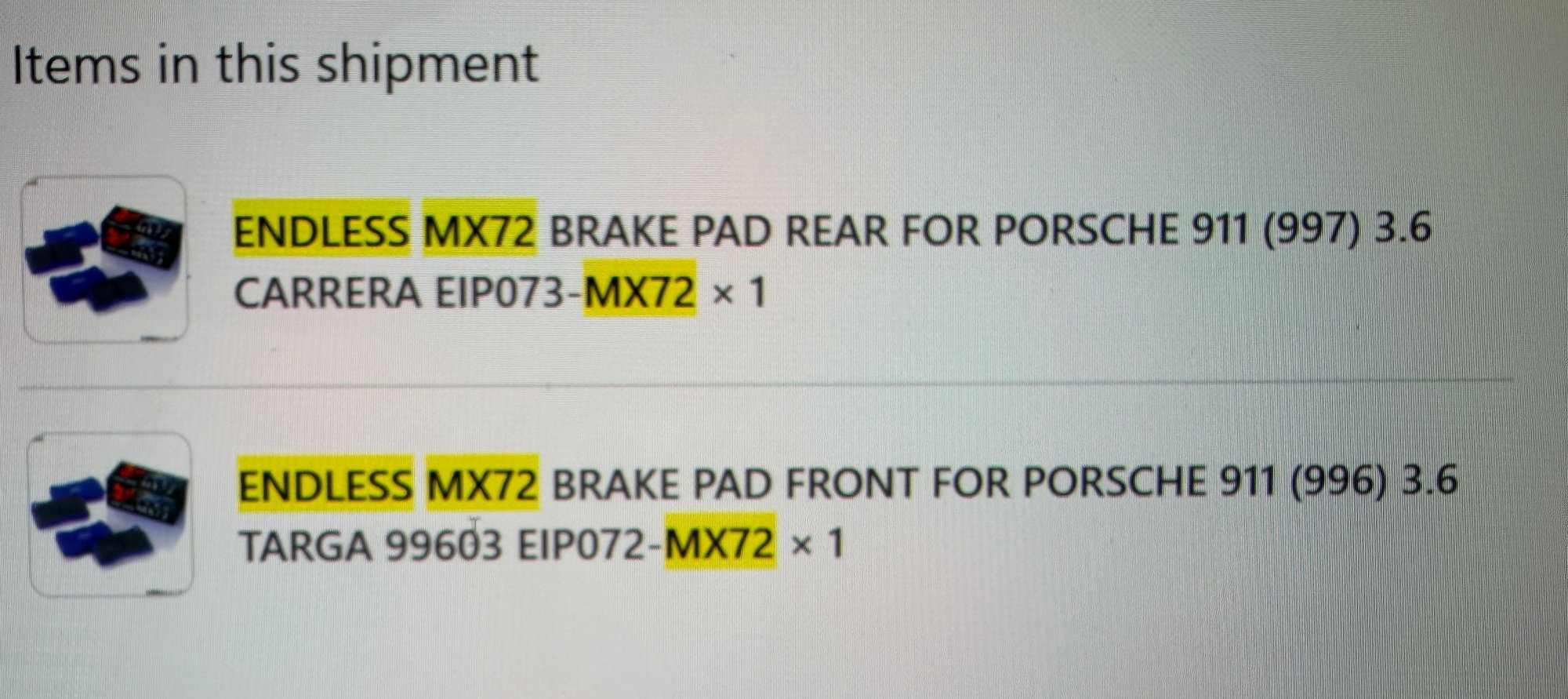 Brakes - Endless MX72 997.1 Base 987.2S - Used - -1 to 2027  All Models - Irvine, CA 92612, United States