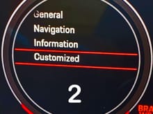 With the Gauge to the right of the Tach selected (Red Ring) press the scroller on the right stalk of the steering wheel. This will get you #1. Scroll to highlight "View" as shown. Then scroll to select "Customized" and you'll have the selections you made in the PCM.
