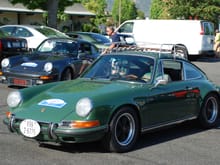 Paul and Ed Kramer from Auto Kennel in their 265000 mile road tested "La Tortuga" at the beginning of Targa CA 2014. Irish Green.