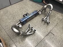 Assembled 997 GT3 Street Header System with valved Side deletes (muffler for demo purposes)