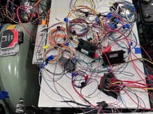 My own heap of wires, now mostly connected to points near and far. Will the VCU (left) be pleased?