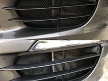 Porsche 991.1 side radiator grilles before and after. 