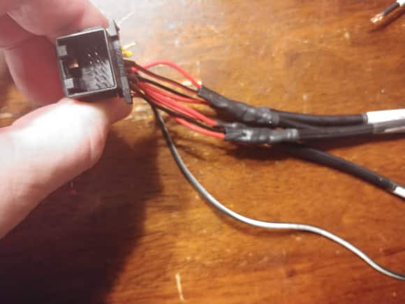 Amp inputs from factory wiring harness made short ties to pin out, then  (Ugly but they work)