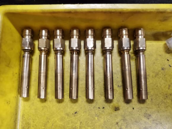 Set of 8 Mercedes injectors I'll sell to someone with a Mercedes who wants them.  Threads are cleaned up and sealant removed from the injector bodies.  Have about 1,000 miles on them.