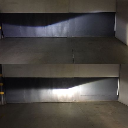 low beams LED (top) vs HID (low). HID seems like more powerfull, more intense in the bright over the LED.