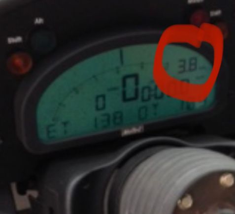 Mine is displayed in Upper right corner in gallons.  Since display is customizable it may need be vary which display settings (warmup, practice, race) 