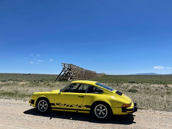 Carrera and snow fence, Green River Basin, WY. June, 2021