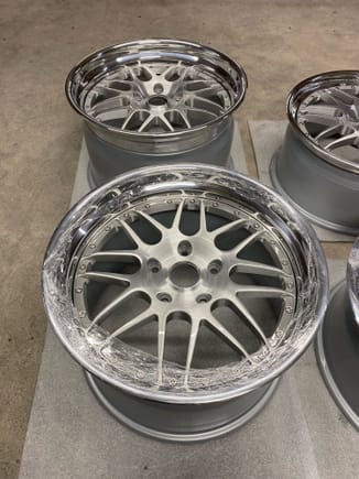 The C20 wheel is from HRE's competition series. Very light weight. Titanium hardware connects the centers with the barrels and outer rims. 