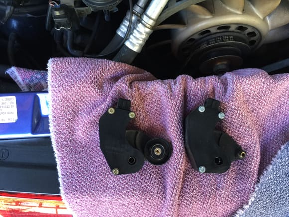New genuine Porsche part on right, old failed unit (an OEM knockoff) on right