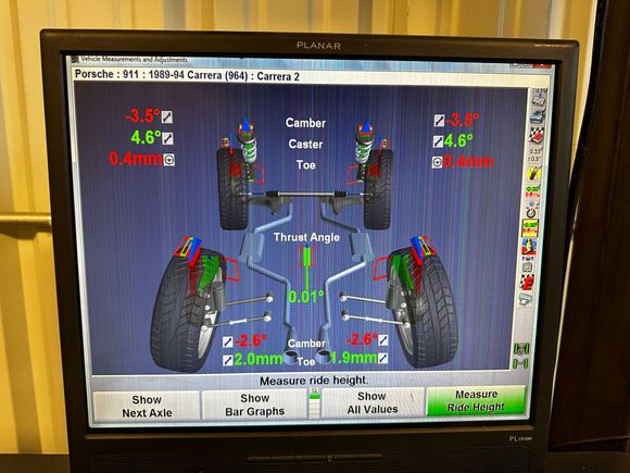 We increased camber from -3 to -3.5. Toe out is now toe in. 