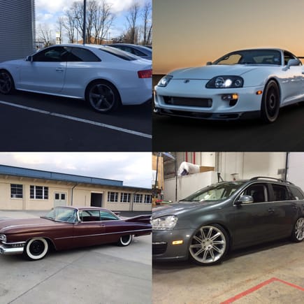 Just some of the cars I drive.  Daily the S5 and the JSW, 59' Caddy and 93 Supra for the weekend.