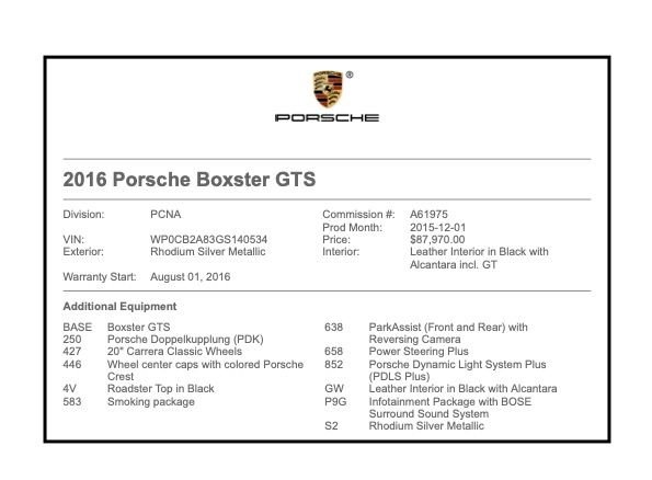 2016 Porsche Boxster - 2016 Porsche Boxster GTS - Used - VIN WP0CB2A83GS140534 - 20,116 Miles - 6 cyl - 2WD - Automatic - Convertible - Silver - Milford, CT 06460, United States