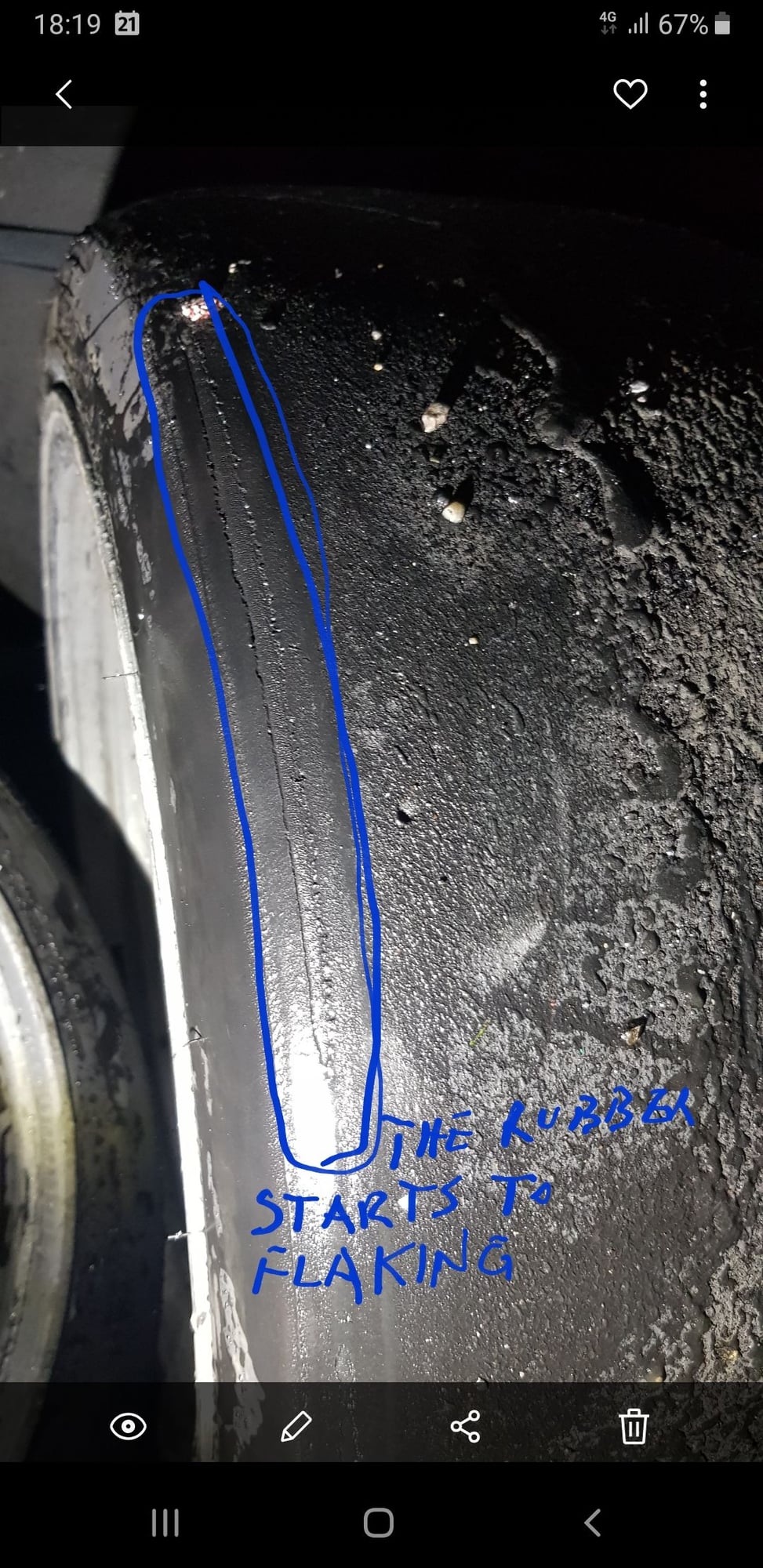 tire (front right) inside rubber starts to peel of