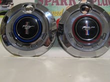 Red Chrome Blue Pony Insert With Blue Trim Test Badge Pictured With Current Red Ring Red White & Blue Pony Custom Badge Listed on Ebay.