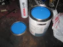 I had to pick up a quart (mixes 2 to 1) in order to paint the surfaces where the windows are going. They have to mix this Grabber Blue up & you have to specify the year to get the code. I guess there's different shades of grabber blue. I'm going 1971 here.