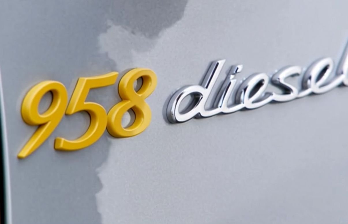 Yellow 958 Chrome diesel badge on silver background