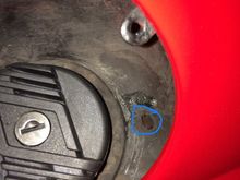 1970,s Ferrari with a nice size fuel filler drain highlighted in blue .Never clogged 
