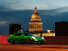 2017 Porsche 911 4s in Signal Green shot near the Texas State Capitol.