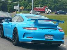 Eric Bijan Emerson spotted this Mexico Blue Porsche GT3 in Virginia.