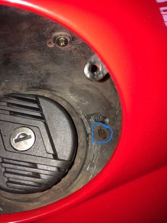 1970,s Ferrari with a nice size fuel filler drain highlighted in blue .Never clogged 