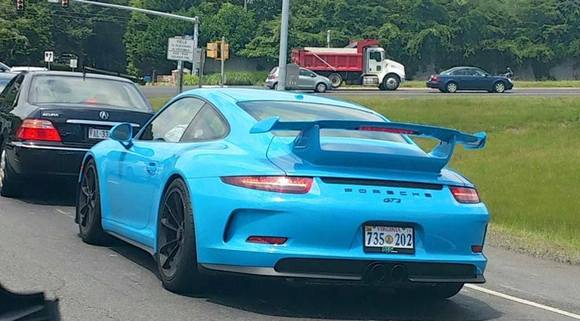 Eric Bijan Emerson spotted this Mexico Blue Porsche GT3 in Virginia.