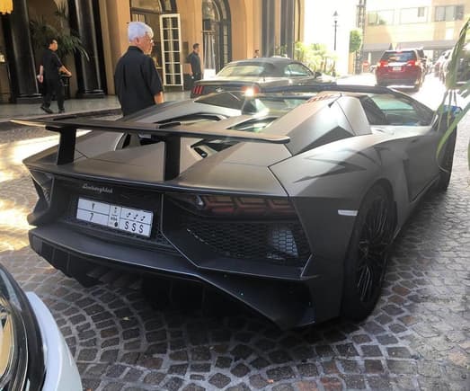 Arab money in Beverly Hills! Here's a stunning Matte Grey Lamborghini Aventador LP 750-4 SV Roadster from Saudi. The interior looks great as well.