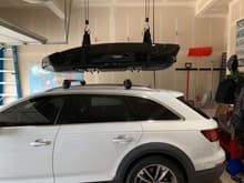 and speaking of storage, I mounted a "Kayak" hoist to store it.  very heavy duty (much more than a bicycle hoist) and stable