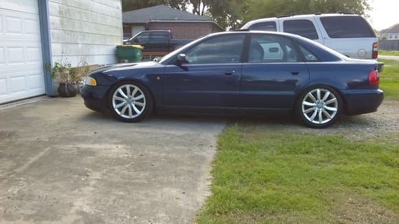 My 98 A4 1.8t Quattro.....sitting a little lower than I prefer.....previous owners....I just haven't taken time to raise her and inch or two - to be absolutely honest....it's growing on me!!!! Lol...she rides SMOOOOOTH!!!! EVEN AT HIGH SPEEDS!!!!
