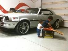 "yea yea I know... I get the pizza, you get the 68' , and daddy gets the Nittos..."