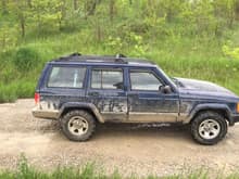 Stock 2000 Cherokee Sport 1st time off road. Mud & water to tops of wheels. Never missed a beat.