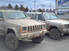 At a gas station with a fellow XJ.