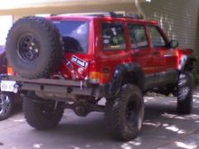 rear bumper with tire and hi-lift jack mounted