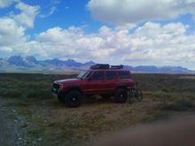 The jeep is for the dogs and the bike is for me.