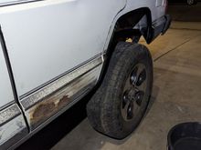 A lot more room in the fender well with the cut and fold plus the extra 1/2" to 3/4" lift from the 8.8 swap kit. 
