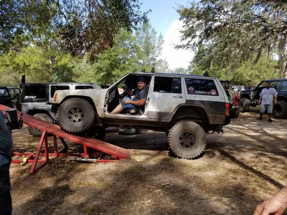 Didn't do any worse though either considering my tires are much bigger than last year. My adjustable height ext shackles were at the max height, so that helped. Uptravel is a little limited on the rear with the bigger tires. Front is bumpstopped perfectly though.