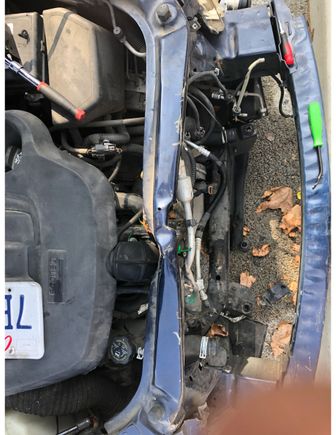I see you’ve removed the AC condenser, replace the bent line and have the Freon 134A recharged 