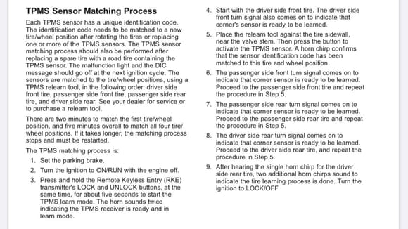 Here’s the relearn procedure from the owners manual 