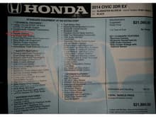 2014 Civic EX Coupe Dealer Window Sticker - Paddle Shifter