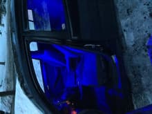 Blue on the inside, black on the outside. Blue LED some lights &amp; white LED map lights. (Taken before RSX seats)