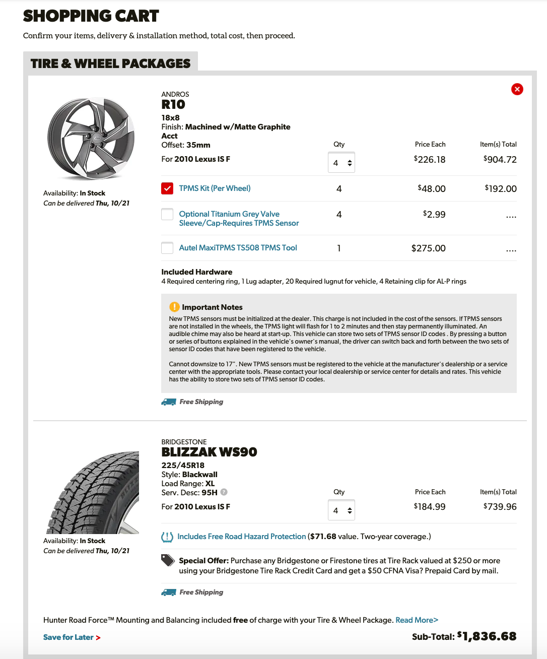 Wheels and Tires/Axles - Bridgestone Blizzak WS90 225/45/R18 + Andros R10 Winter Tire & Rim Package + TPMS - Used - All Years Lexus IS F - All Years Lexus GS F - 2006 to 2024 Lexus IS - All Years Lexus RC F - Oakhurst, NJ 07755, United States