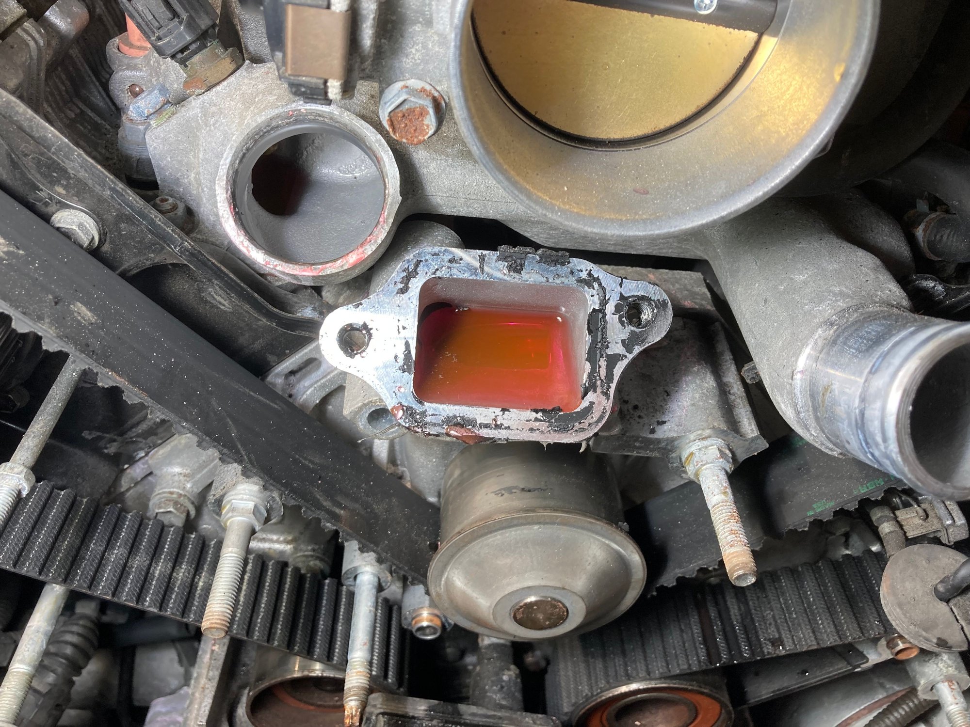 Idiot who did this last didn't use any gasket here at all and both bolts were hand tight 