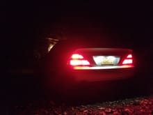 Night time view of the back end