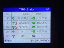 Autel MaxiTPMS Advanced OBD2 Sensor scan shows each sensor ID and their status. 