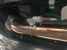 Previous owner mangled the heat shields for the OEM O2 sensors but here is what it looks like with 90 degree extender installed