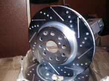 Brembo drilled/slotted front and rear (factory size replacement) rotors and semi-metallic pads