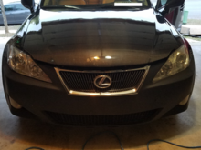 My Lexus IS 250 2008.  Had a little fender bender 
on the passenger side and repaired the bumper, passenger side headlight, and front grill