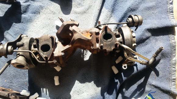 CT12A turbos. The second turbo has some shaft play. Which causes it to smoke when you run them hard for awhile. (75$)