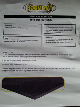 Boom Mat product P.N.  used over door frame access cover hole plastic sheet and installation instructions 